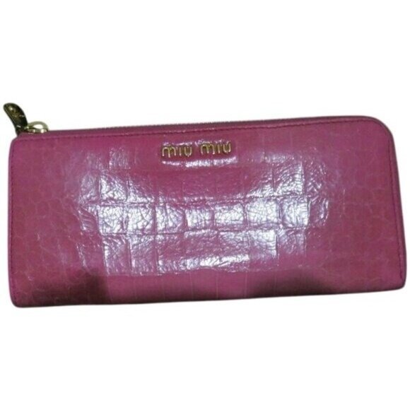 Miu Miu by Prada Pink Croc Embossed Italian Leather Luxury Long Wallet EUC - Picture 1 of 12